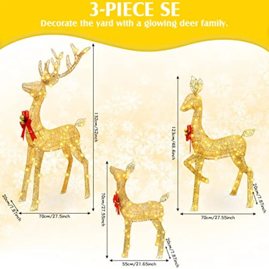 Christmas Lighted Reindeer Family Outdoor Yard Decorations with Golden Glow for Holiday Season Large Illuminated Deer Set Perfe