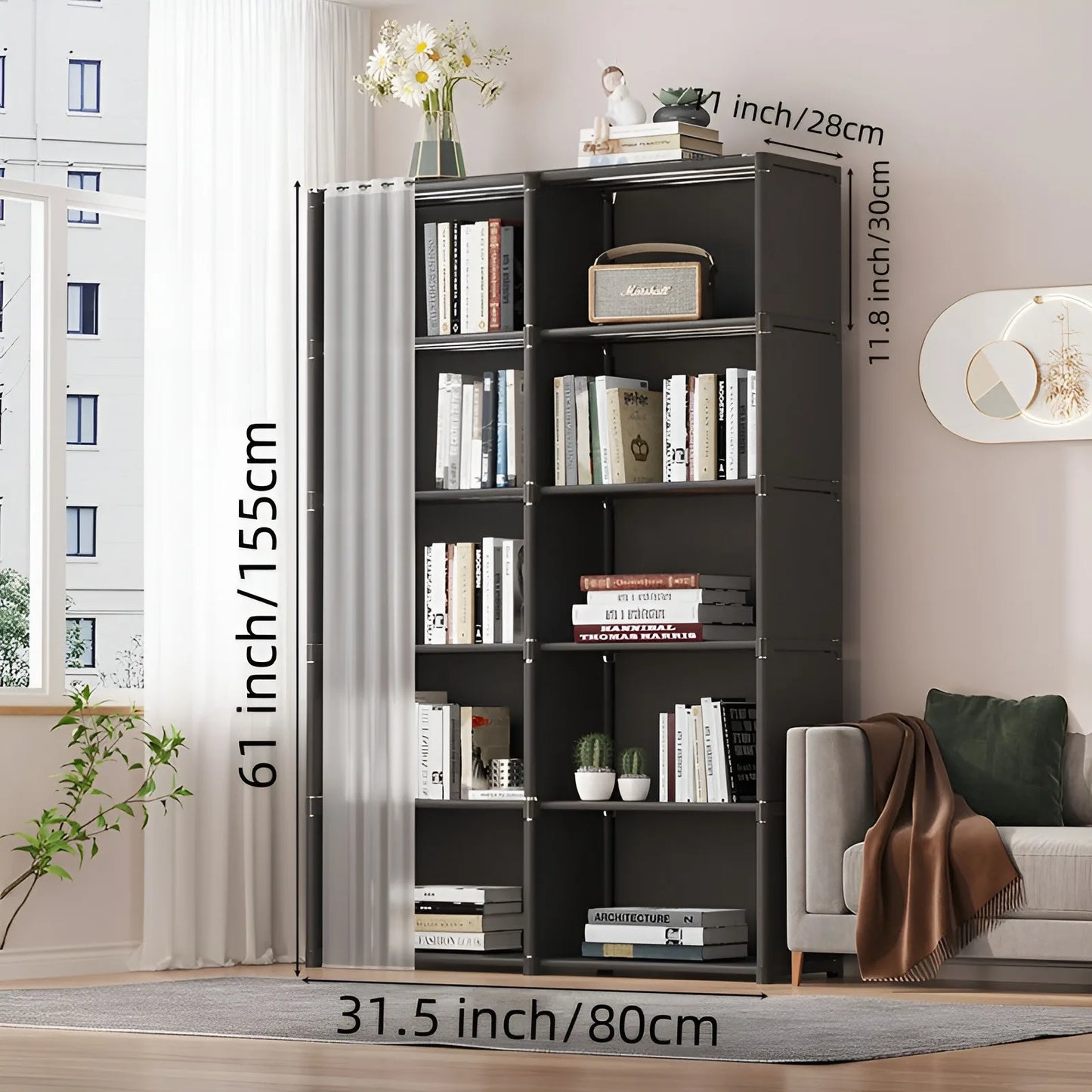 6 Layers Dustproof Simple Wardrobe Bedroom Clothes Closet Storage Organizer Double Row High Capacity Partition Bookshelf Cabinet