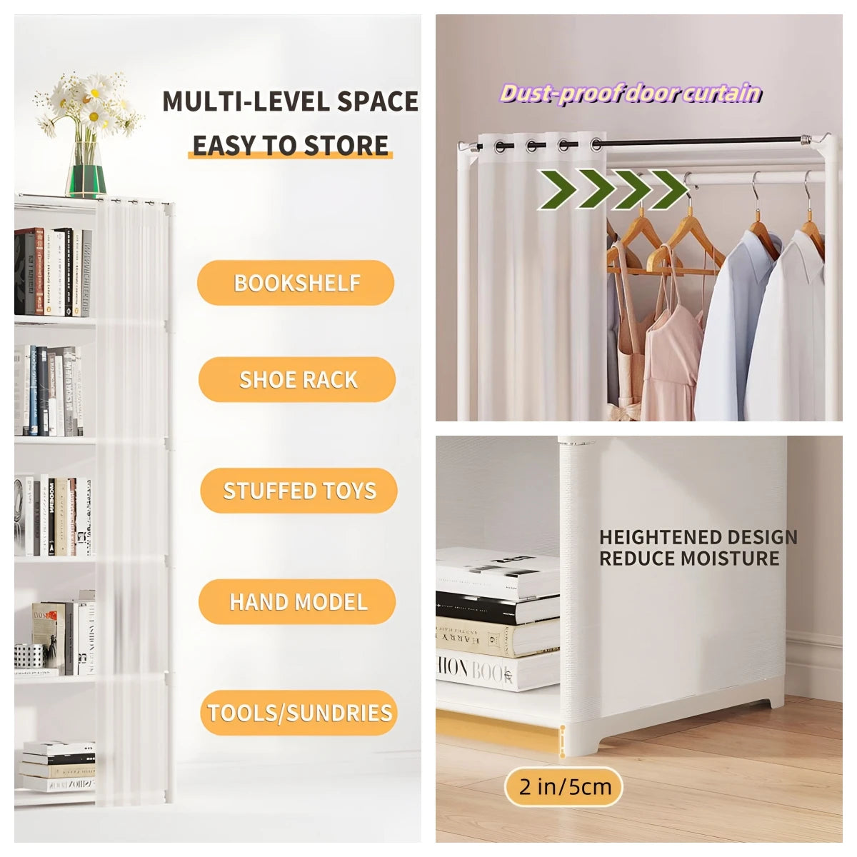6 Layers Dustproof Simple Wardrobe Bedroom Clothes Closet Storage Organizer Double Row High Capacity Partition Bookshelf Cabinet