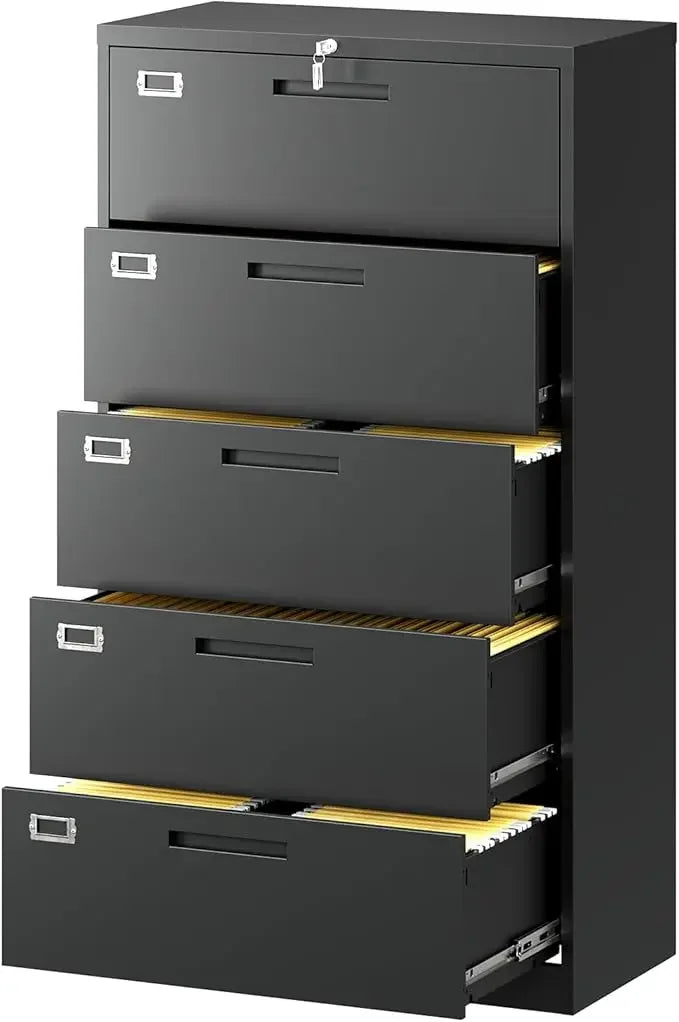 Lateral File Cabinet with 5 Drawers - Lockable Storage Cabinet for Hanging - White Metal Steel Filling Cabinets for Home Office