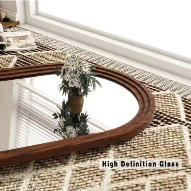 Arched Mirror with Solid Acacia Wood Frame, Rustic Wooden Vanity Mirror for Living Room, Bathroom, Bedroom, Entryway Wall Decor