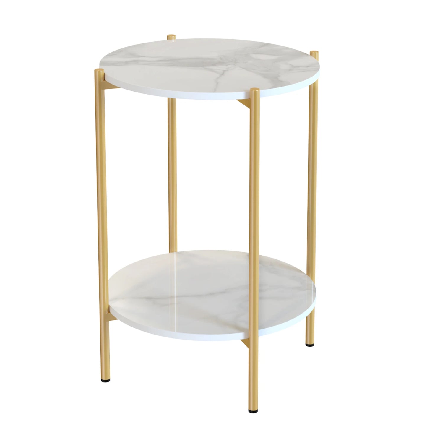 LUVODI 2 Tier Round Coffee End Tables With Storage Shelf