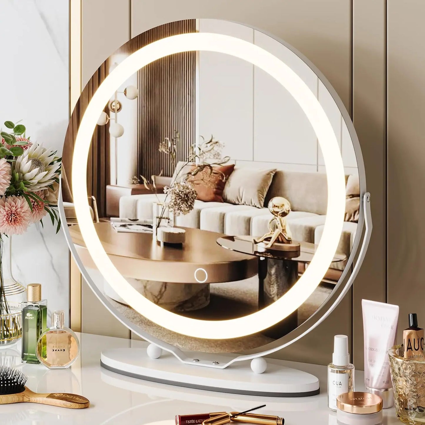 Hignconcerned Round Vanity Mirror With LED Lights Touch