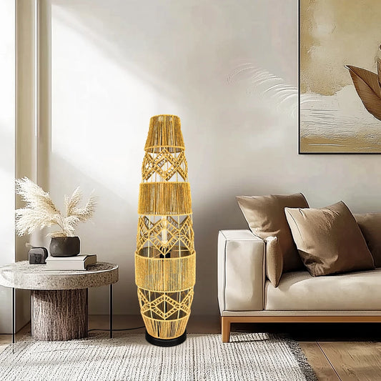 Vrygle Boho Rattan Floor Lamp with LED Light Bar UL Listed