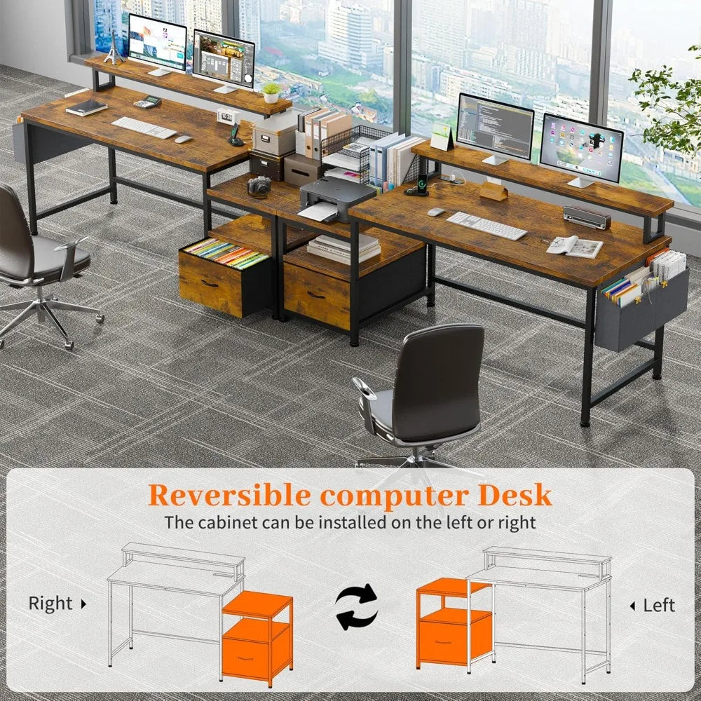 Office Desk with Drawers and Printer Space,Computer Desk with Power Outlets,Home Office Desks with File Drawers Cabinet,Study