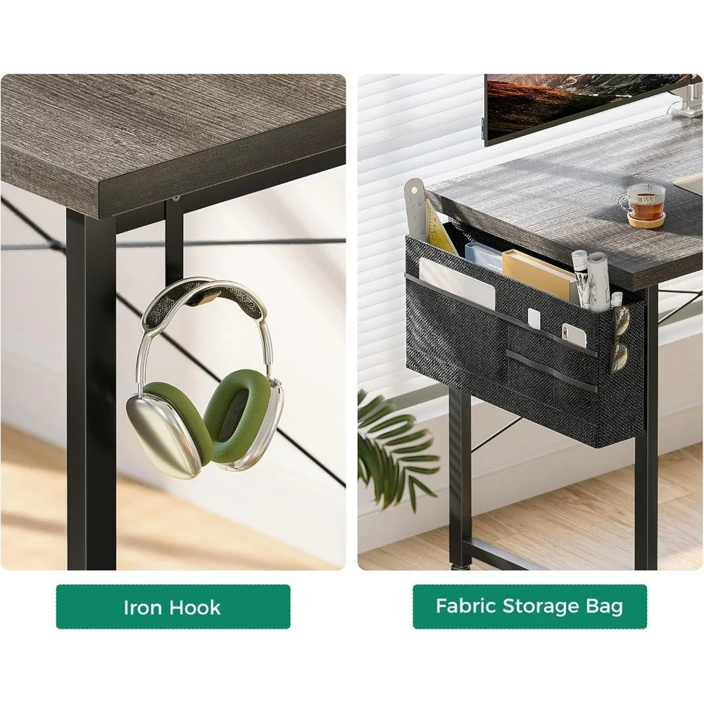 "L-Shaped Computer Desk with Storage, 57.5 Inch Reversible Gaming Desk, Corner Home Office Desk with Monitor Stand, Space-Saving