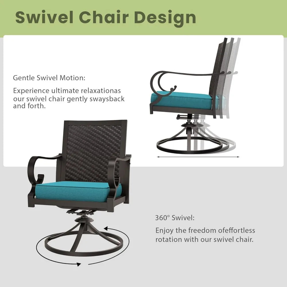 5-piece patio dining set outdoor conversation set,metal outdoor furniture set with umbrella hole cut-out table and 4 rattan back