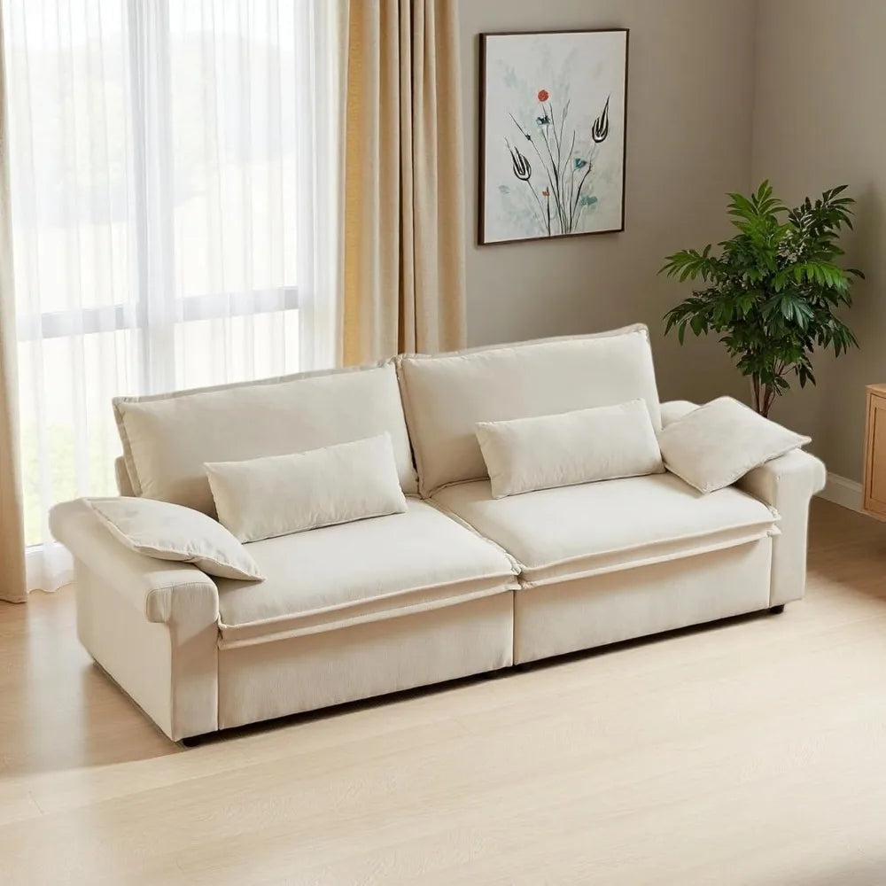 94 Inch Sofa, Oversized Couch with Wide Arms, Modern 3-Seater Sofa w/Throw Pillows, Chenille Fabric, Deep Seat Cushion