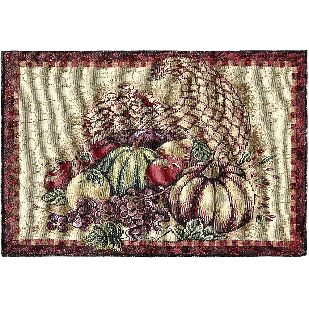 Fall Harvest Thanksgiving Decorative Placemats Set of 4 Cotton Polyester Woven Tapestry 13x19 Inch Autumn Leaves Sunflowers