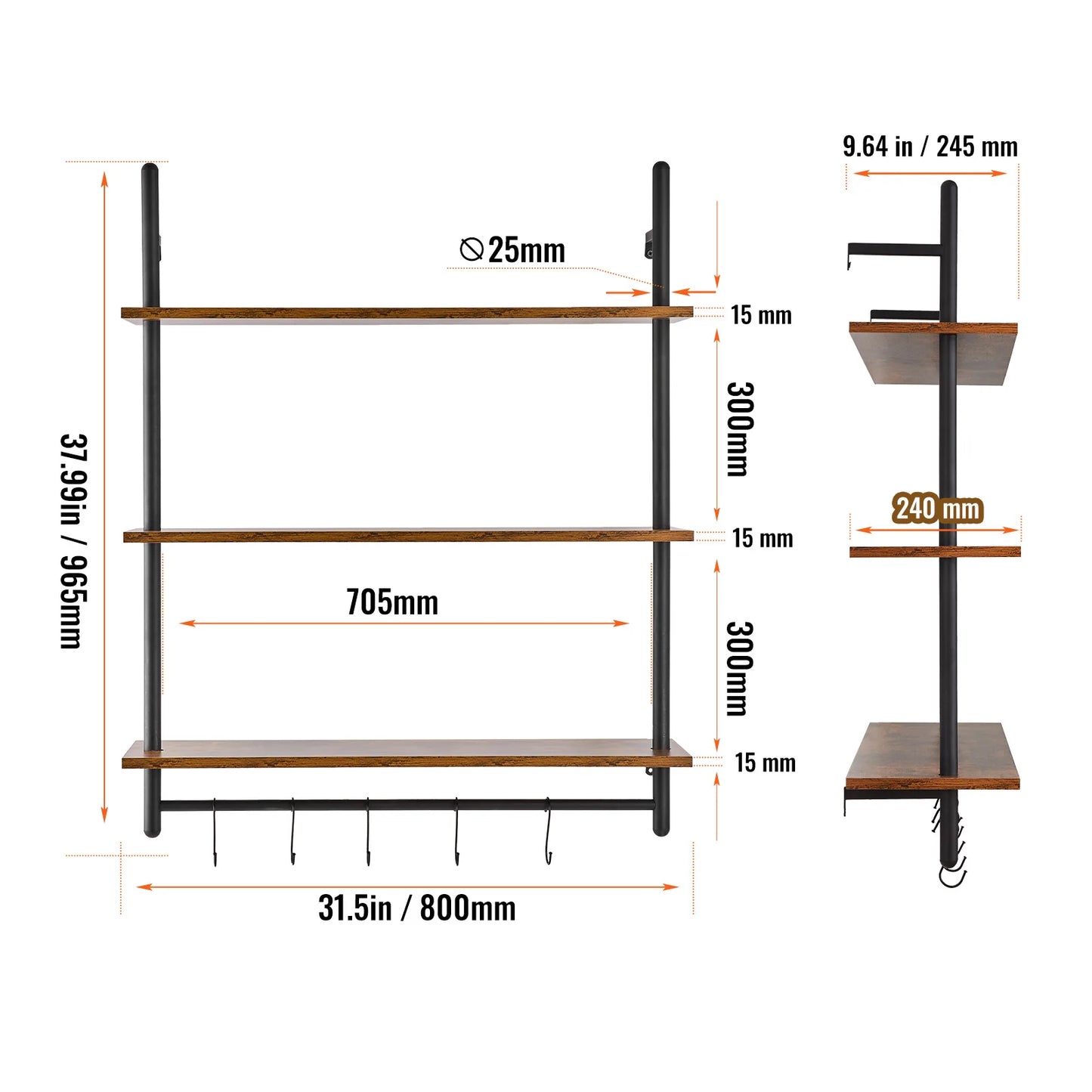 SucceBuy Industrial Pipe Shelf Wall Mount Floating Rustic Shelves