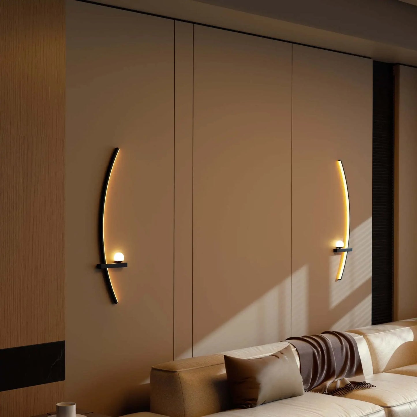 2 Pack Modern Arc LED Wall Sconce Set With Warm Glow