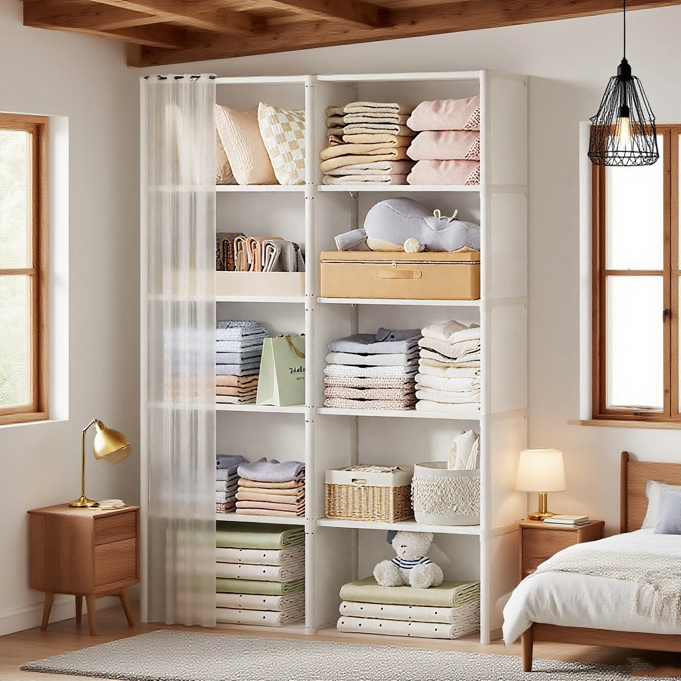 6 Layers Dustproof Simple Wardrobe Bedroom Clothes Closet Storage Organizer Double Row High Capacity Partition Bookshelf Cabinet