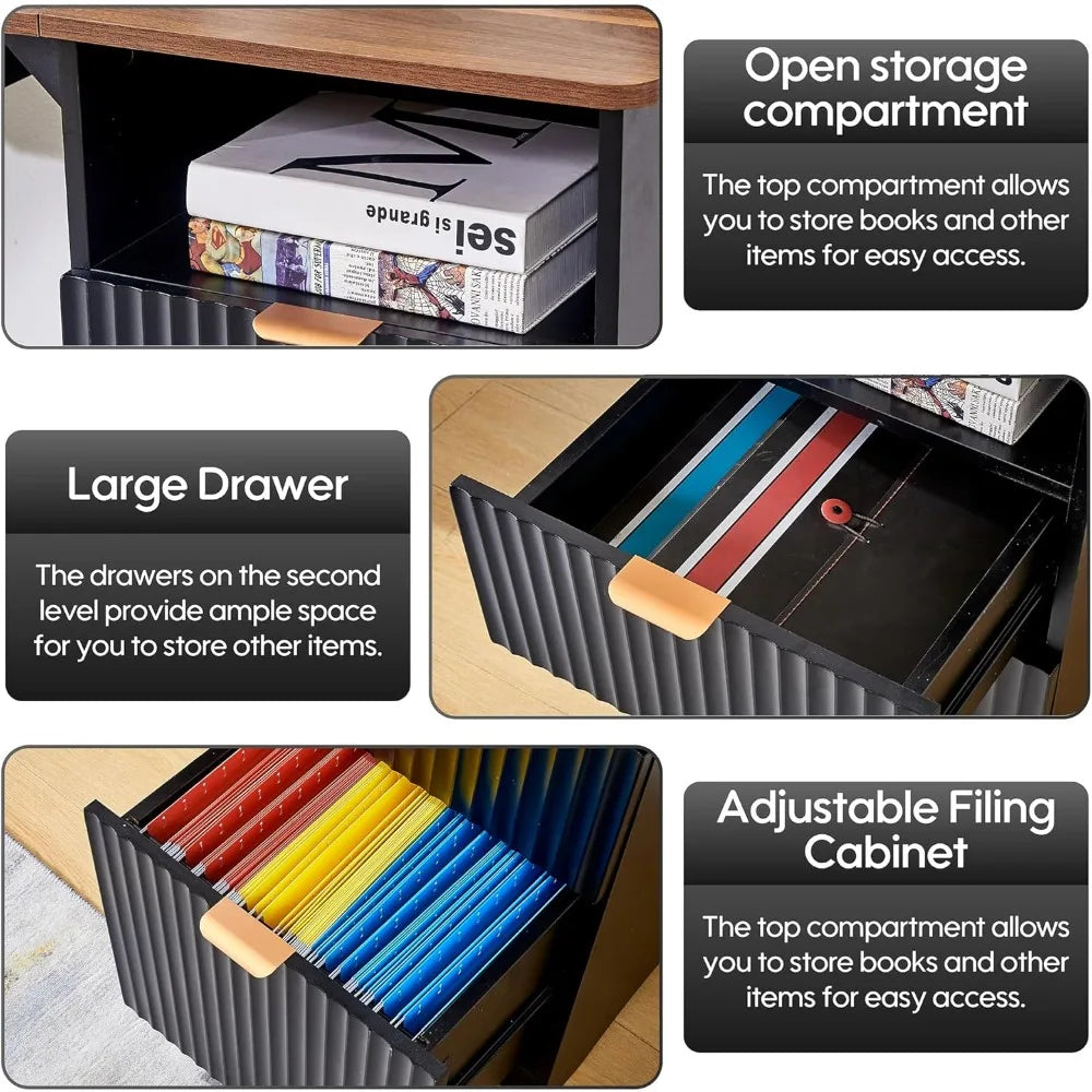 Contemporary 55-Inch Computer Desk with Integrated Keyboard Tray, Power Outlets, Dual Functional Drawers, and Fluted Design