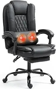 6-Point Heated Massage Office Chair with Footrest, Ergonomic Home Desk Chair with Lumbar Support, Executive High Back PU Leather