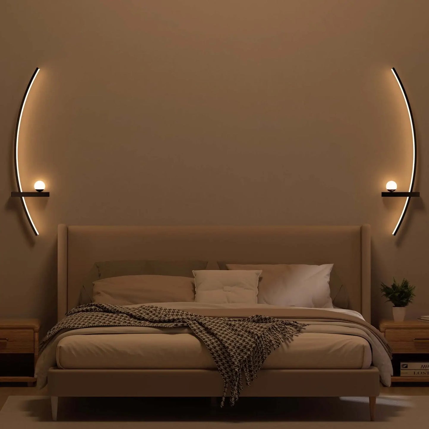 2 Pack Modern Arc LED Wall Sconce Set With Warm Glow