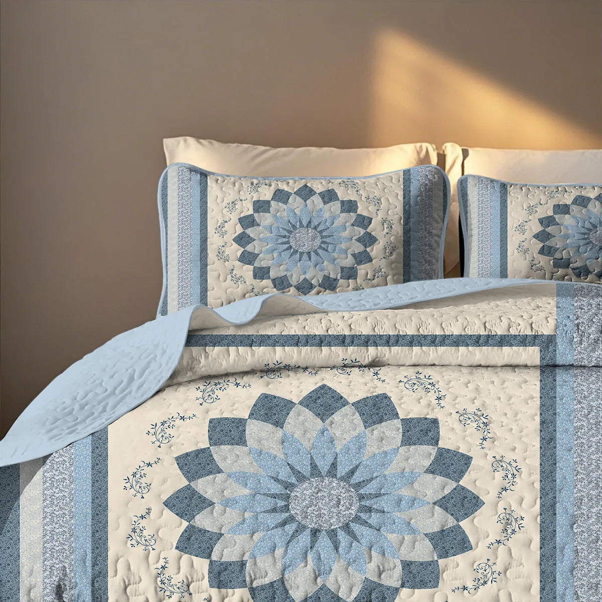 2/3-Piece Floral Printed Quilt Set, Cal King, Durable, Breathable, and Unique Summer Bedding Set, Includes 1 Quilt, 1/2 Pillowcase