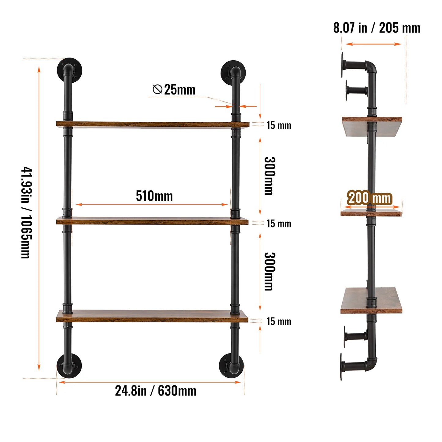 SucceBuy Industrial Pipe Shelf Wall Mount Floating Rustic Shelves