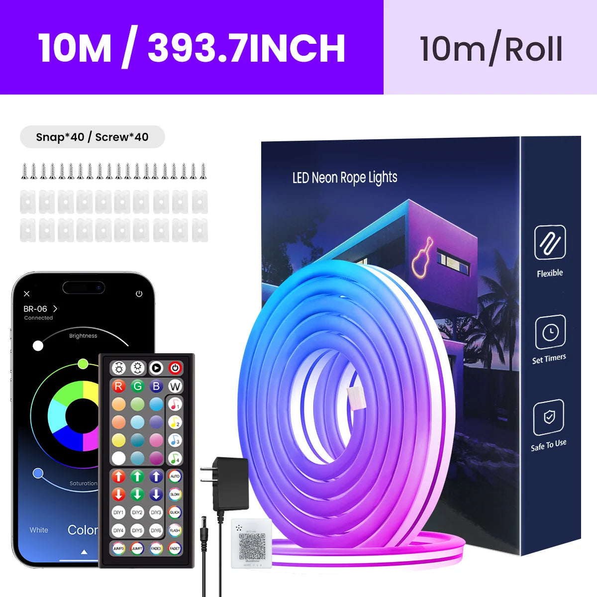 Neon LED Rope Lights,  LED Lights For Bedroom Flexible LED Light Strip With Remote And APP Control RGB Lighting Strip