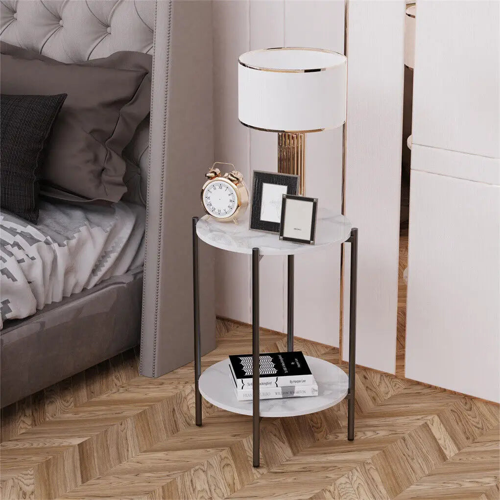 LUVODI 2 Tier Round Coffee End Tables With Storage Shelf