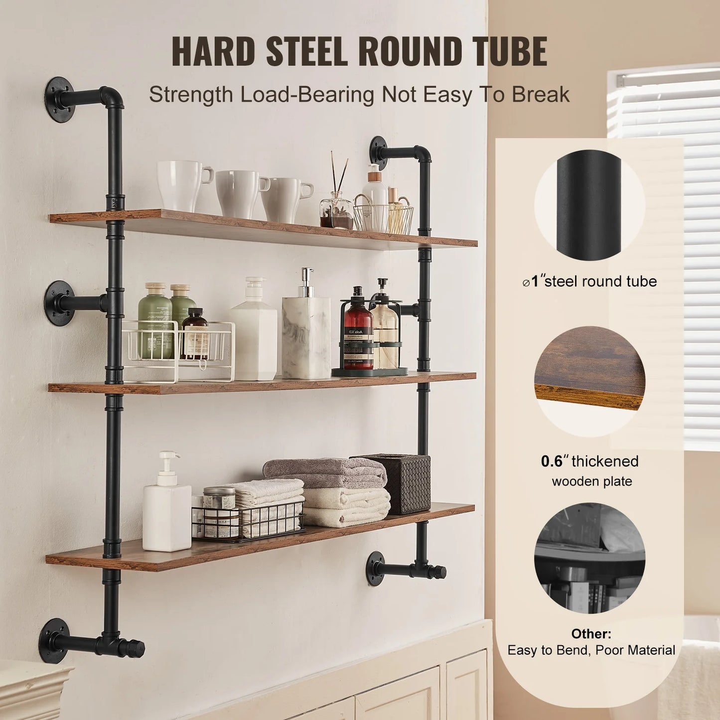 SucceBuy Industrial Pipe Shelf Wall Mount Floating Rustic Shelves