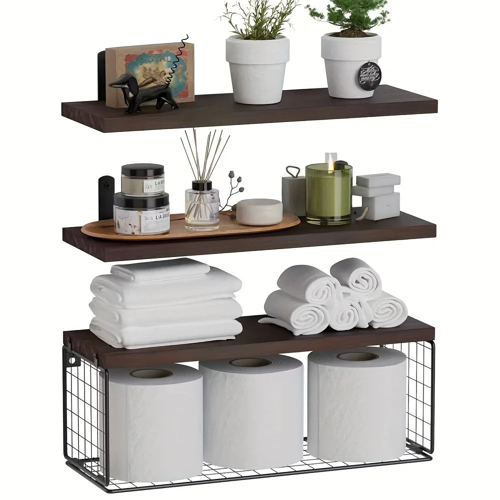 Wall Mounted Floating Shelves 3 Wood Bathroom Shelves Farmhouse Floating Shelf Bathroom Accessories for Bedroom