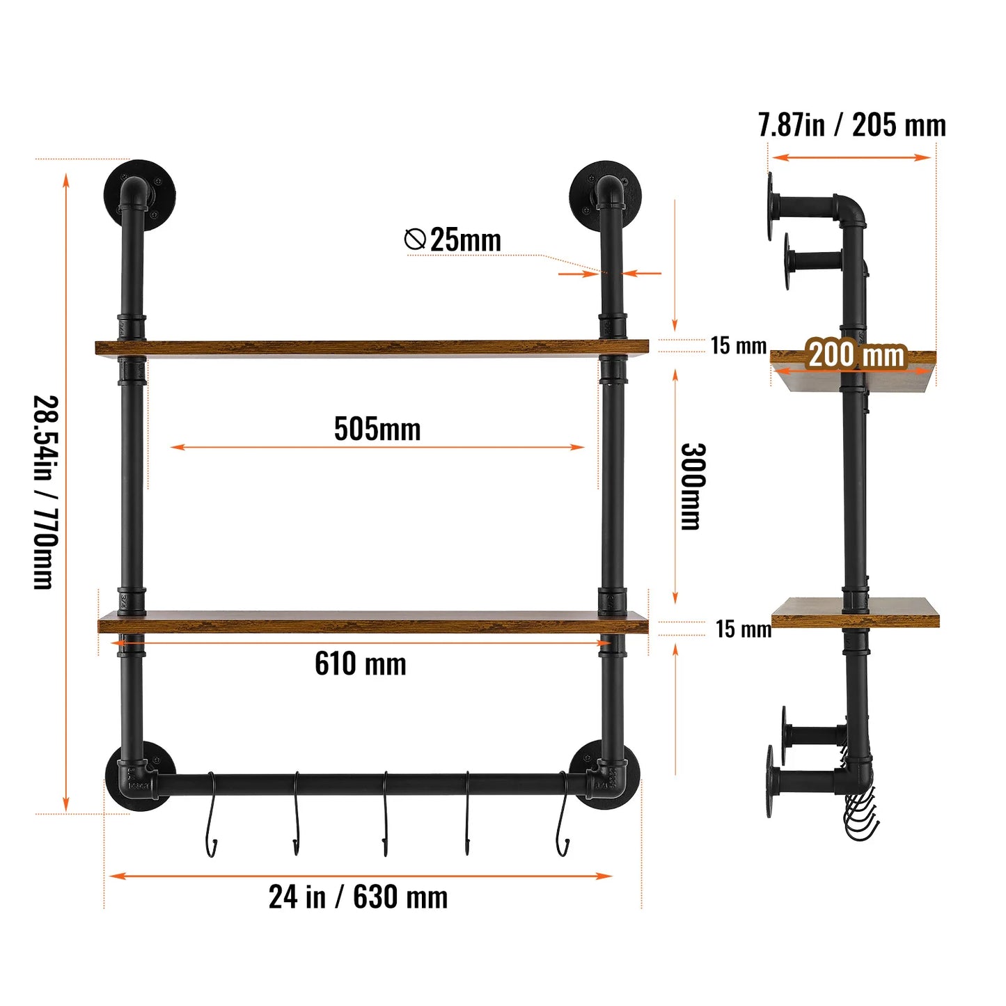 SucceBuy Industrial Pipe Shelf Wall Mount Floating Rustic Shelves