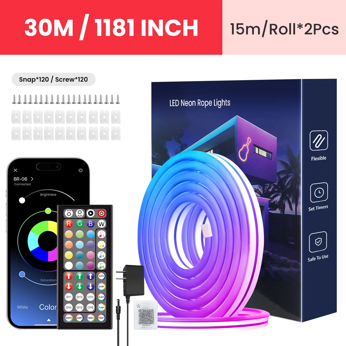 Neon LED Rope Lights,  LED Lights For Bedroom Flexible LED Light Strip With Remote And APP Control RGB Lighting Strip