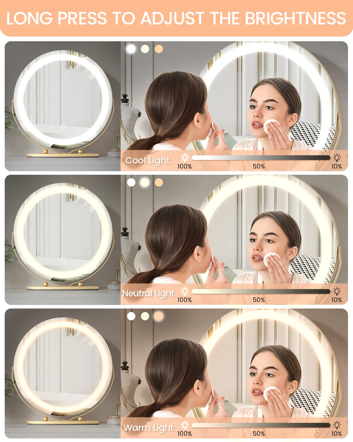 Round Vanity Mirror With LED Lights And Touch Control