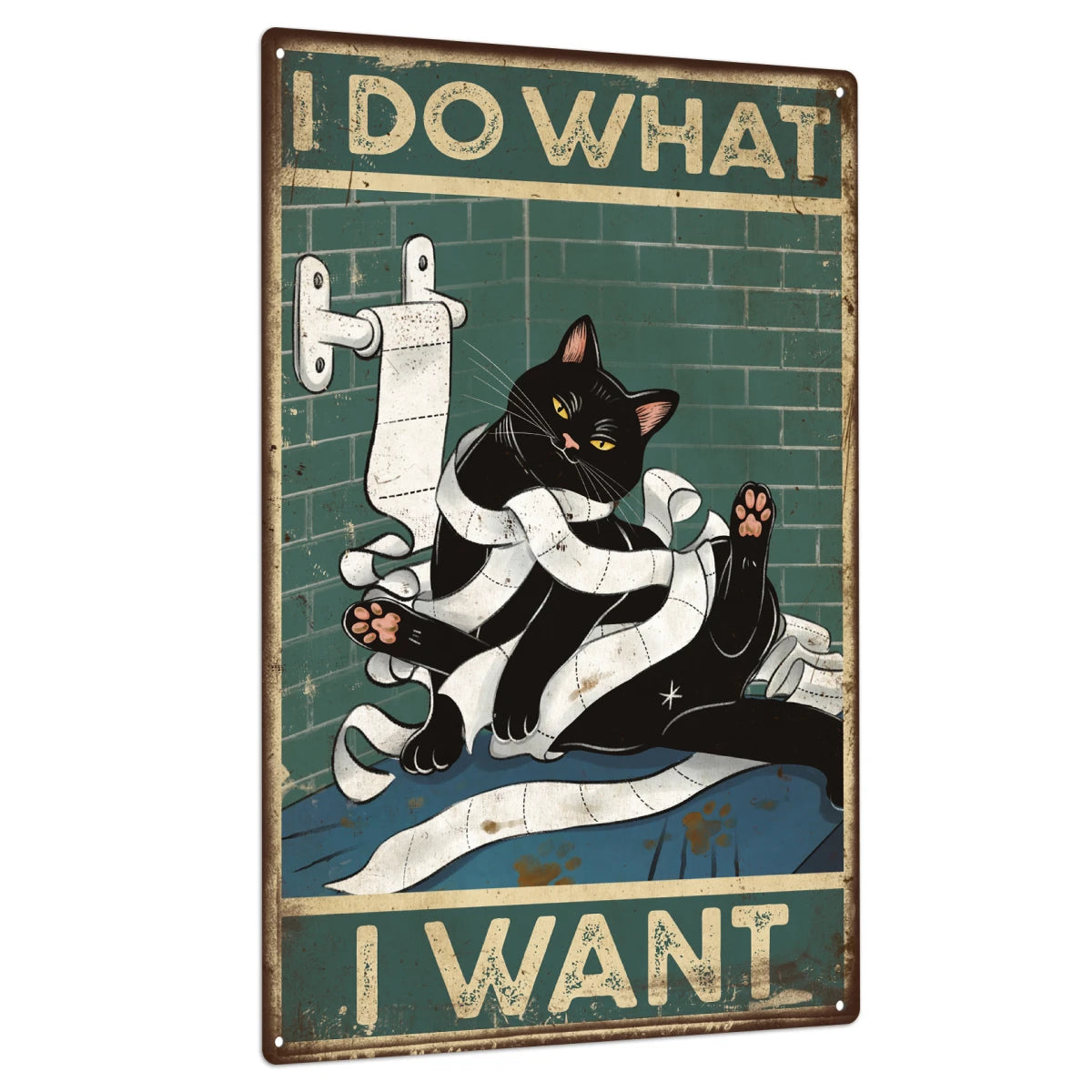 Putuo Decor Black Cat Tin Sign, Poster Wall Art Decor for Toilet Restroom Bathroom Wall Decor, 7.8 X 11.8 Inches, I Do I Want