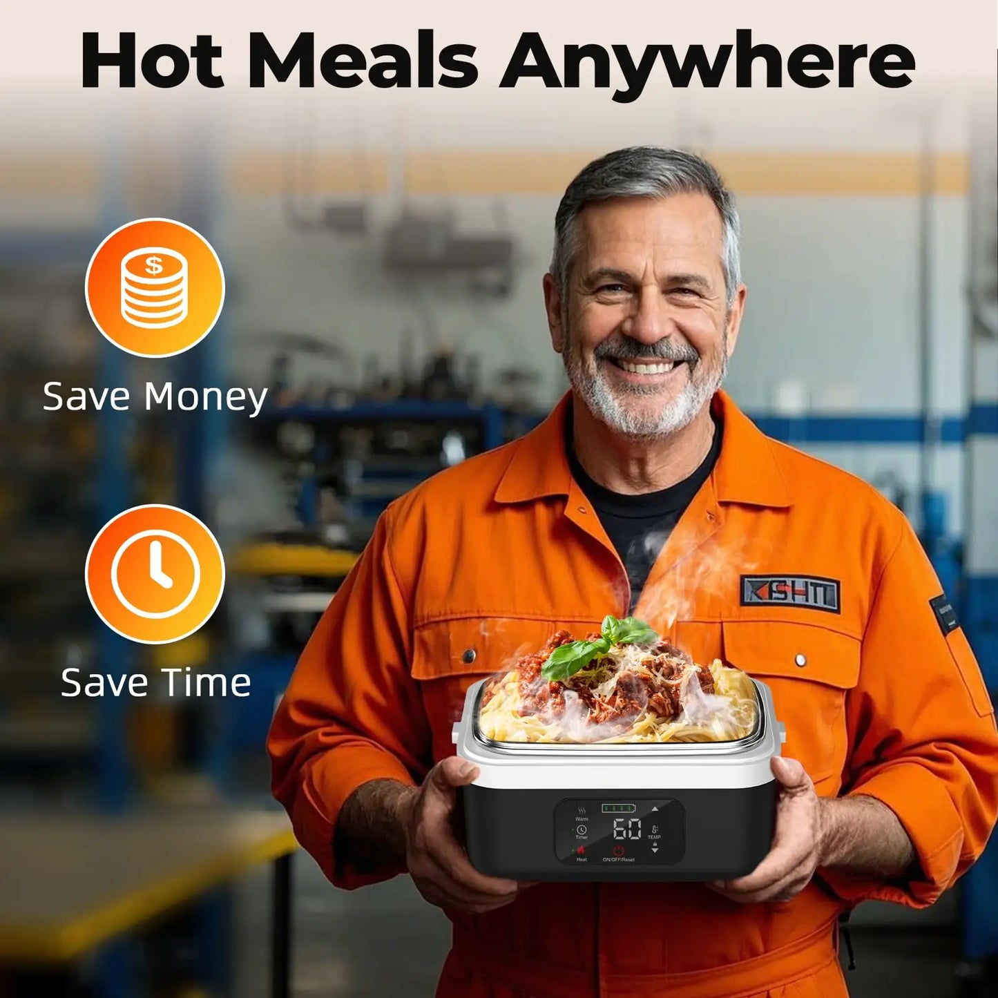 Wireless Electric Insulated Lunch Box - Built-in 8000mAh Battery, 60W Heating Lunch Box 1L Stainless Steel Lunch Box Food Warmer