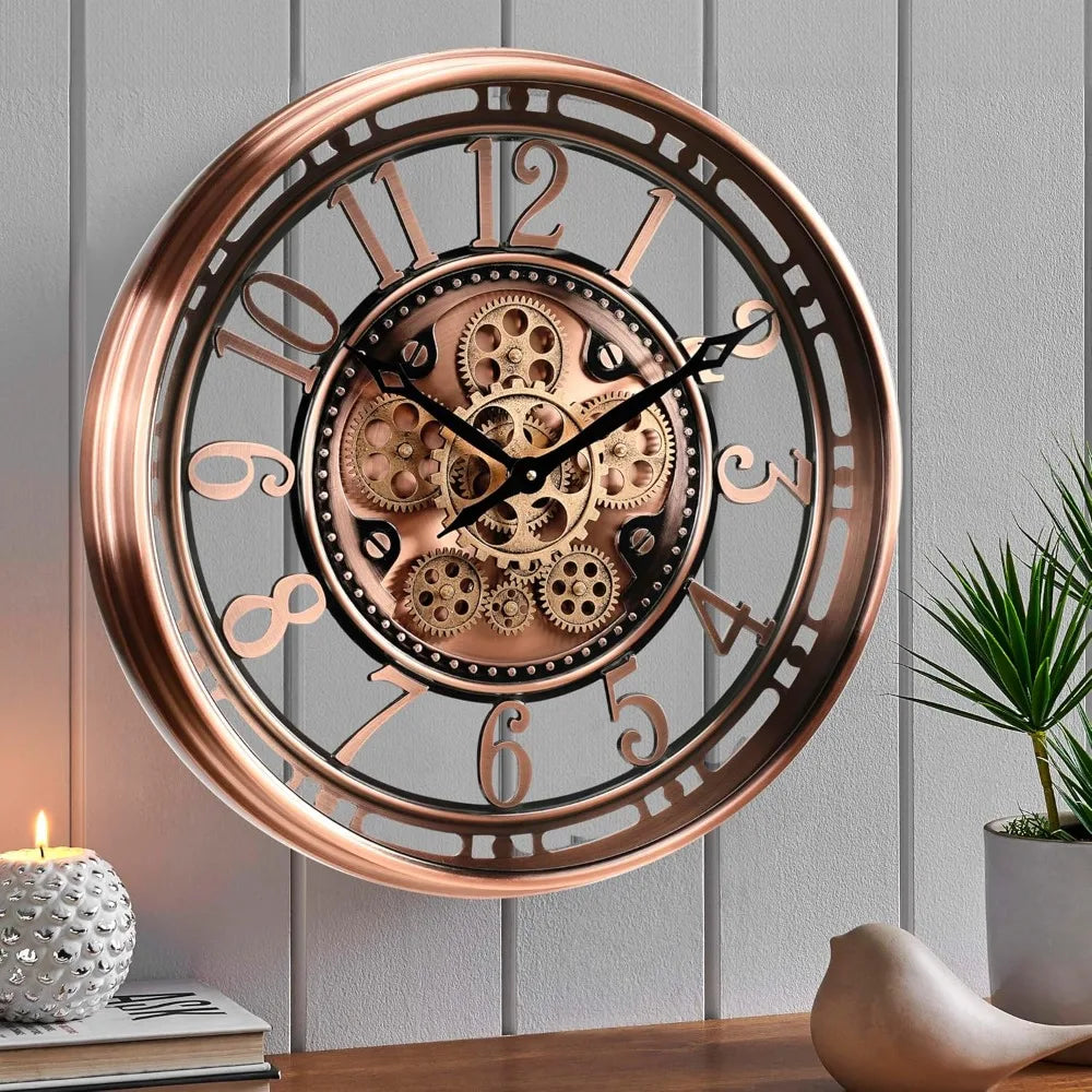 21 Inch Moving Gear Wall Clock for Modern Farmhouse Living Room Decor, Large Industrial Steampunk Wall Clock for Home Office