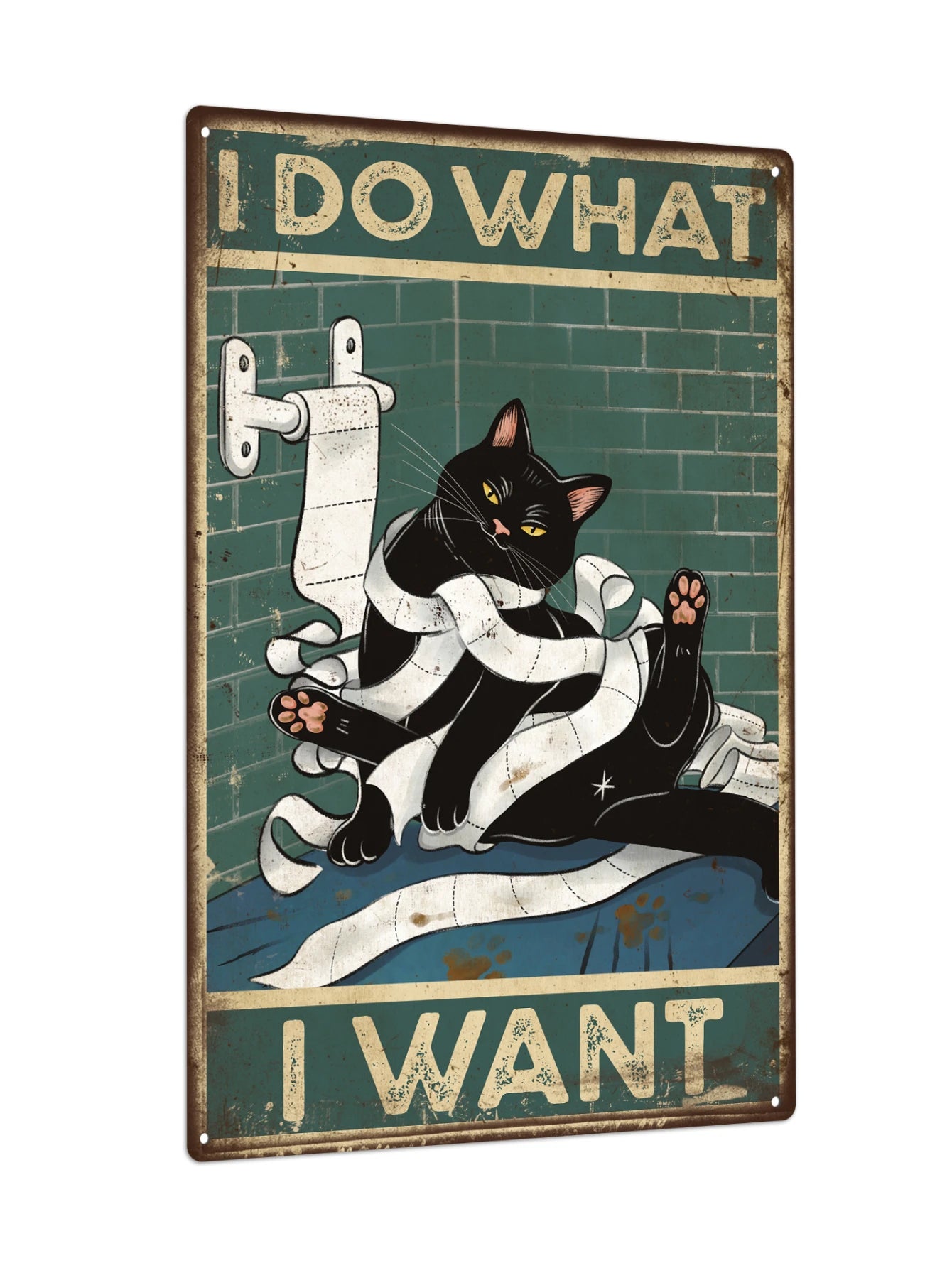Putuo Decor Black Cat Tin Sign, Poster Wall Art Decor for Toilet Restroom Bathroom Wall Decor, 7.8 X 11.8 Inches, I Do I Want