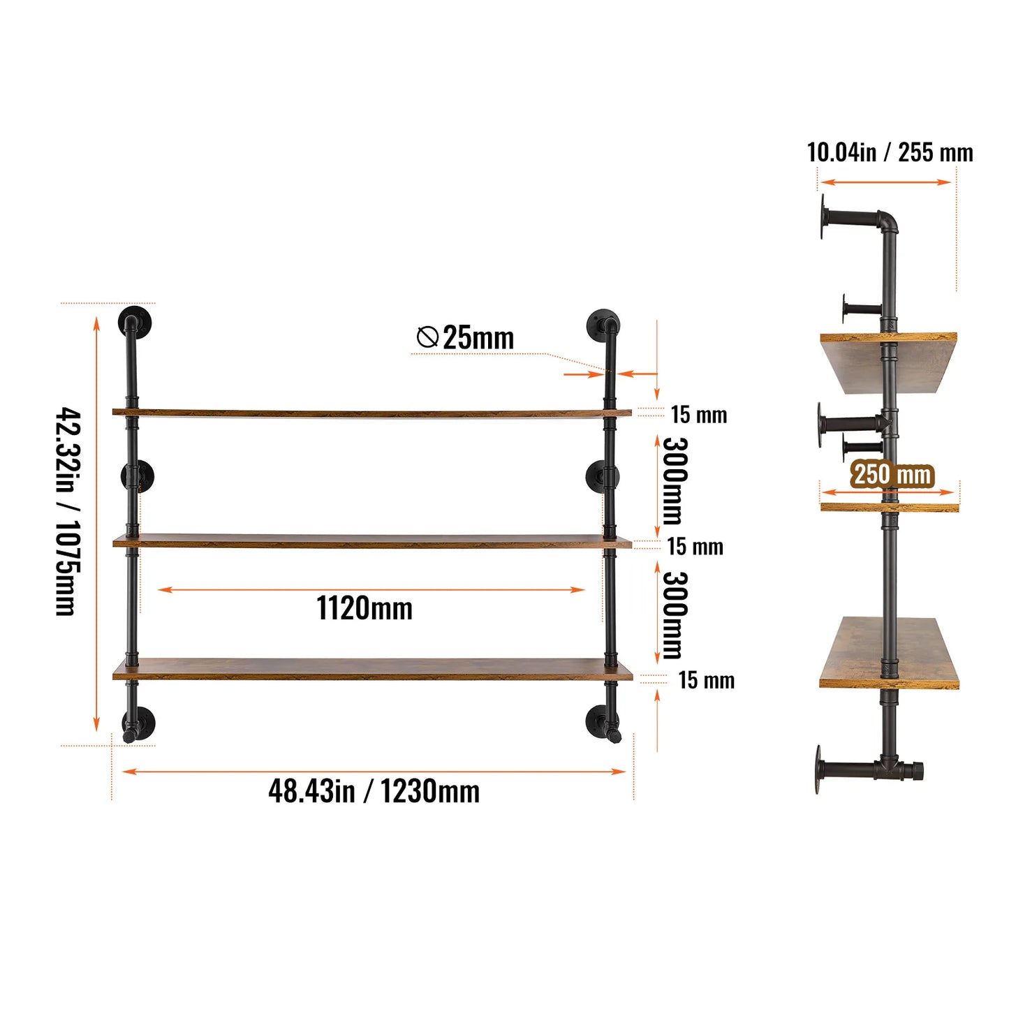 SucceBuy Industrial Pipe Shelf Wall Mount Floating Rustic Shelves