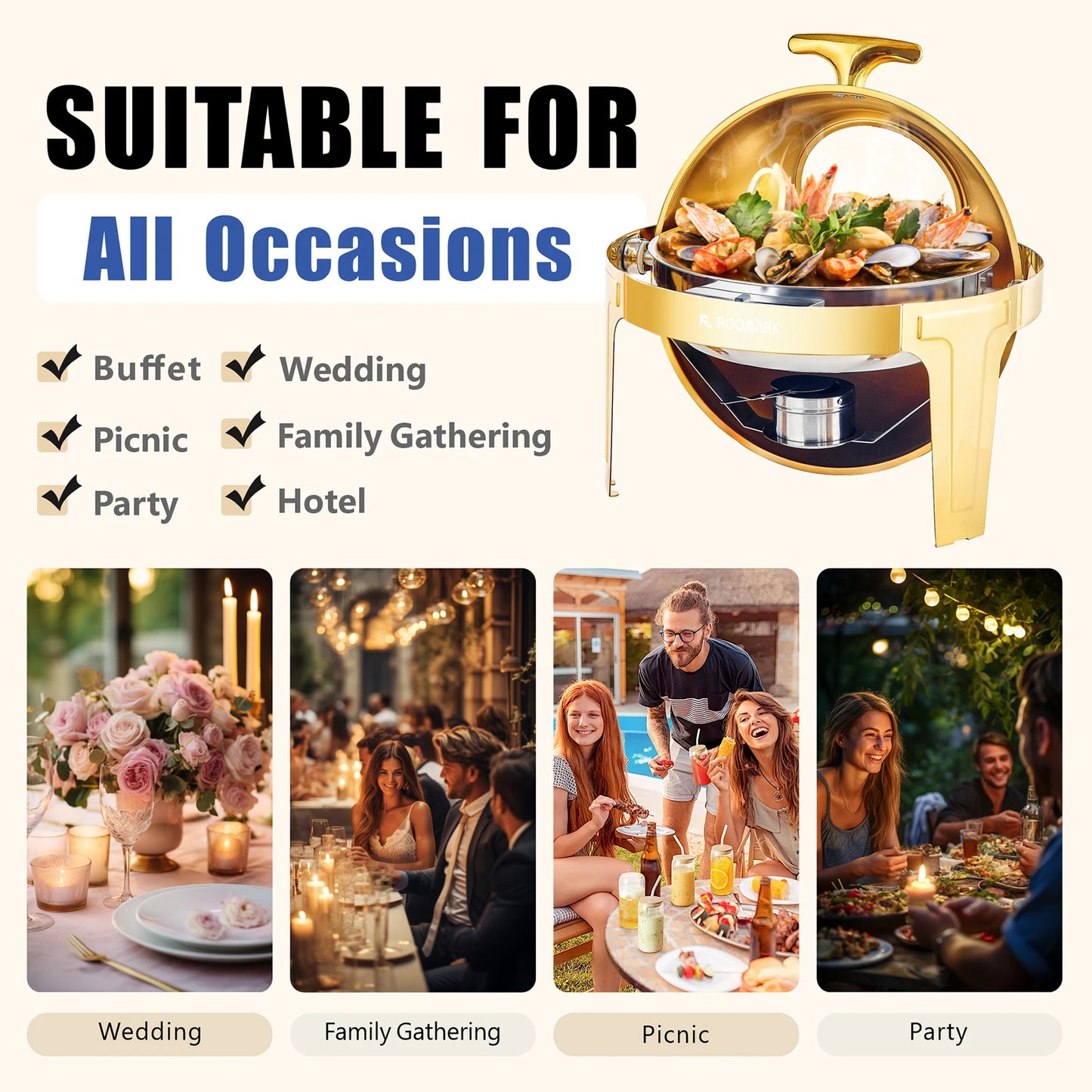 ROOMARK 9QT Chafing Dish Buffet Set , High Grade Stainless Steel Catering Warmer Complete set with Thick Frame for Party Wedding