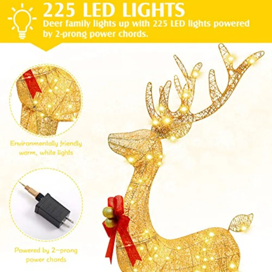 Christmas Lighted Reindeer Family Outdoor Yard Decorations with Golden Glow for Holiday Season Large Illuminated Deer Set Perfe