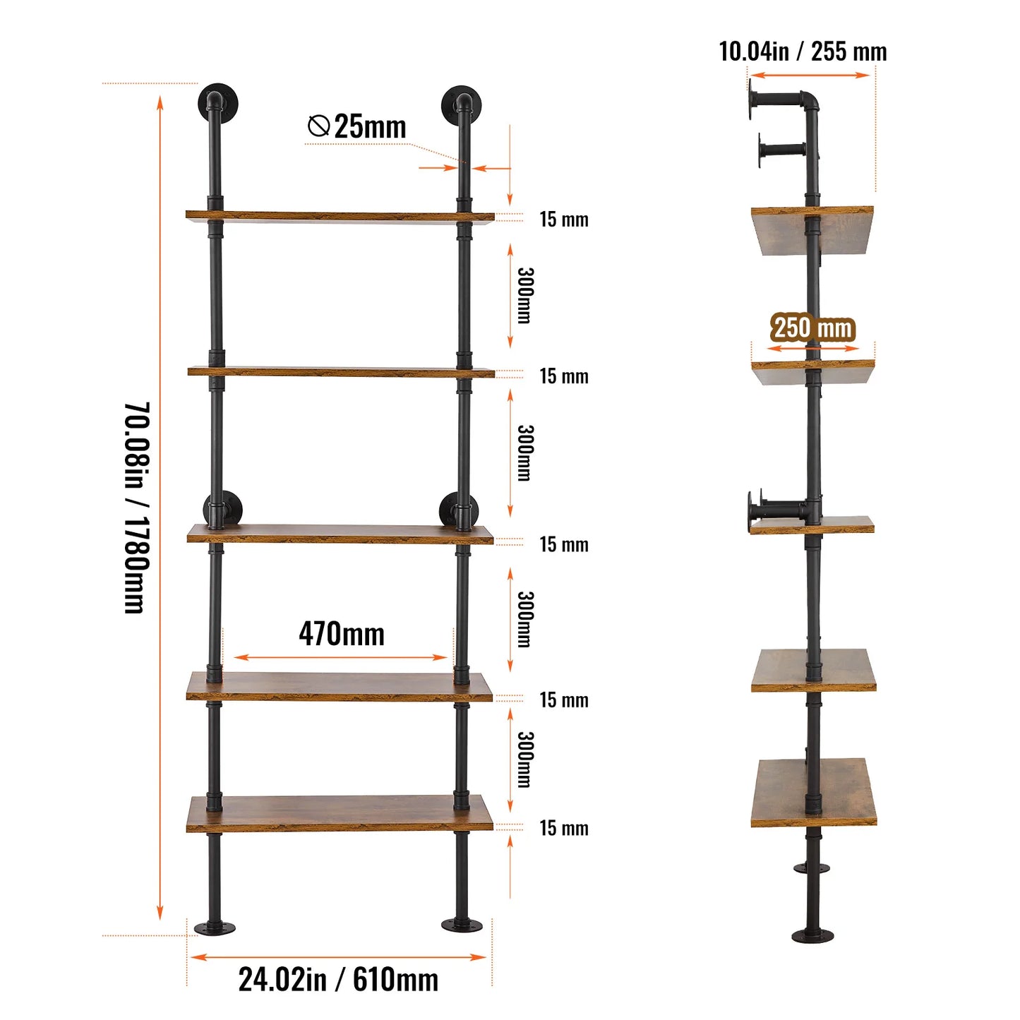 SucceBuy Industrial Pipe Shelf Wall Mount Floating Rustic Shelves