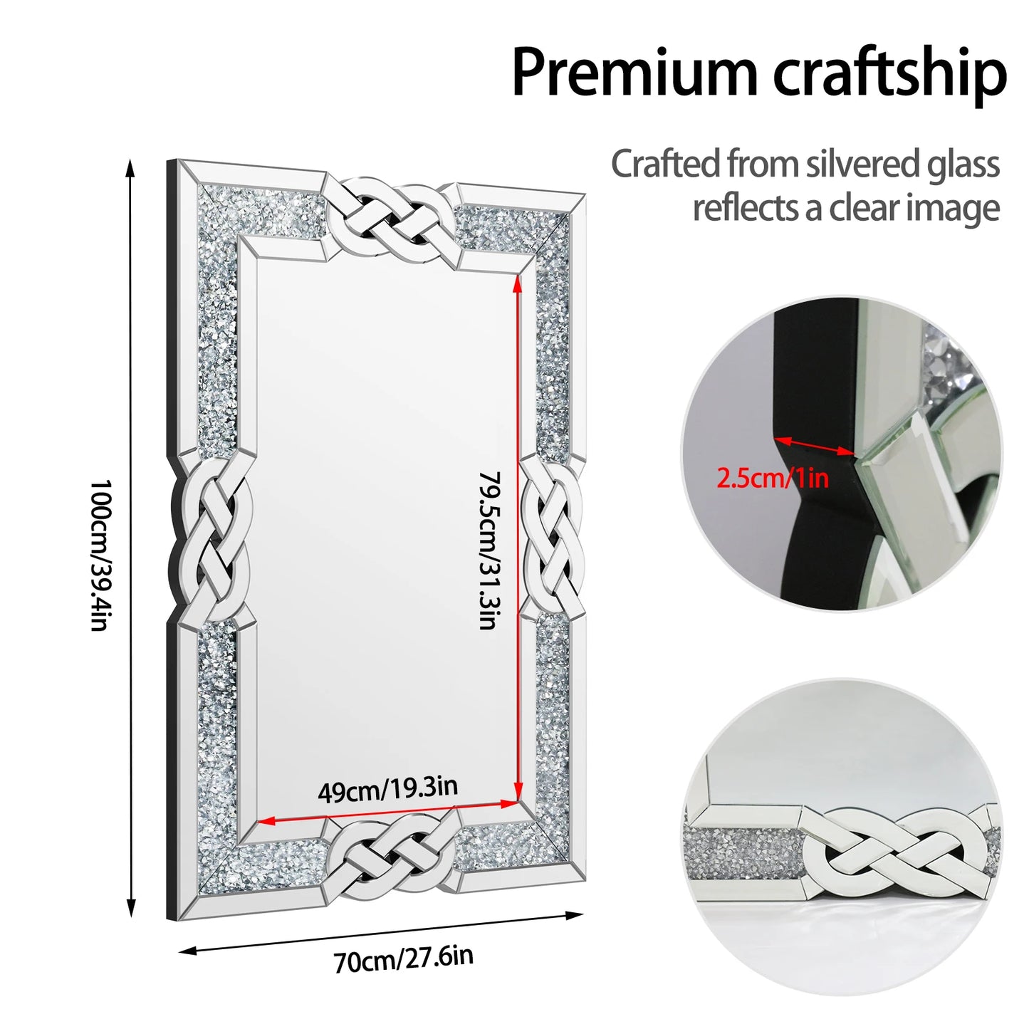 Crystal Diamond Mirror Wall Hanging for Bedroom Hallway