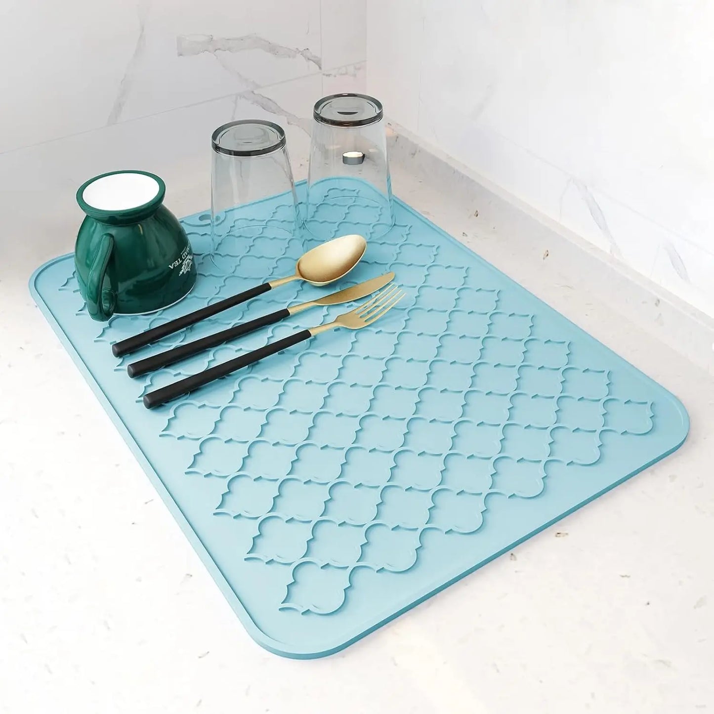 Tableware drying pad - Silicone drying pad - Heat resistant - Kitchen small tools - Black (12 inches x 16)