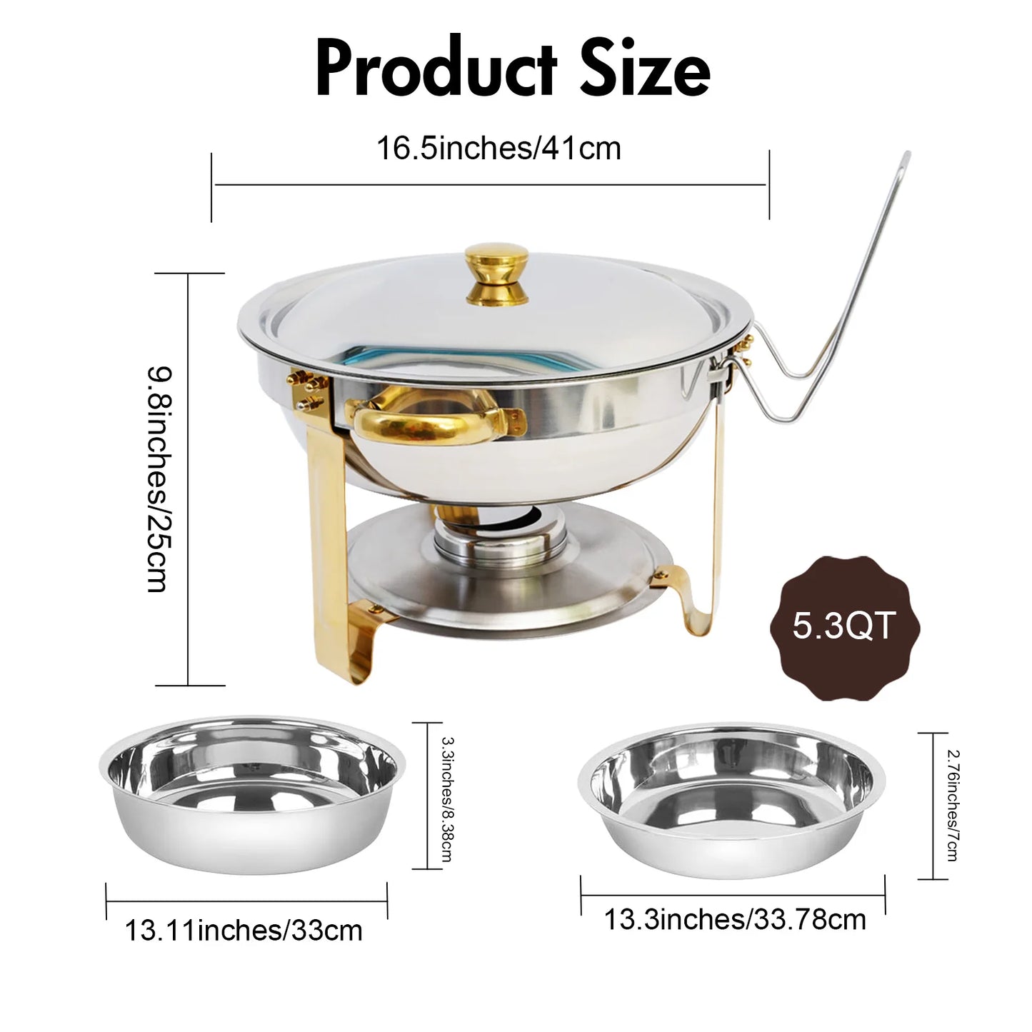 5QT Chafing Dish Buffet Set Stainless Steel Round Half-Gold Plated Buffet Warmer Set for Home Parties Christmas Buffet Birthday