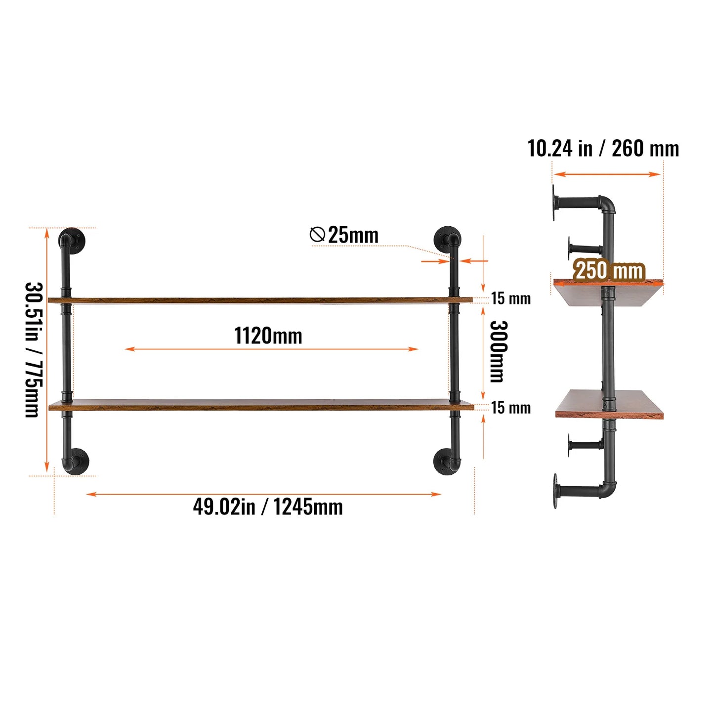 SucceBuy Industrial Pipe Shelf Wall Mount Floating Rustic Shelves