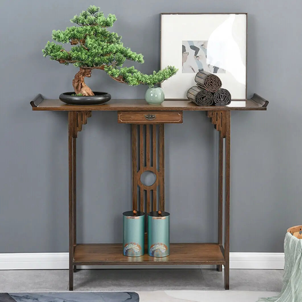 Chinese Style Hall Console Table Accent Table Entryway with Drawer Storage Shelf Wood Furniture
