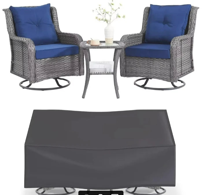 Patio Furniture Sets, 3 Pieces Wicker Outdoor Furniture - 360 Degree Swivel Rocking Chairs and Rattan Side Table for Garden,Porc