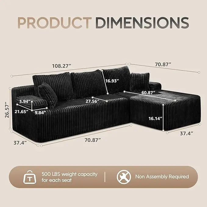 Modular L-Shaped 3-Seat Sectional | Memory Foam with Deep Seating & Storage Modules | Living Room Sofa