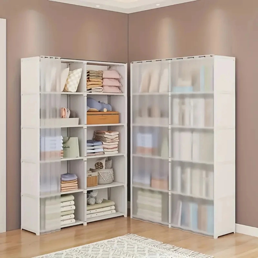 6 Layers Dustproof Simple Wardrobe Bedroom Clothes Closet Storage Organizer Double Row High Capacity Partition Bookshelf Cabinet