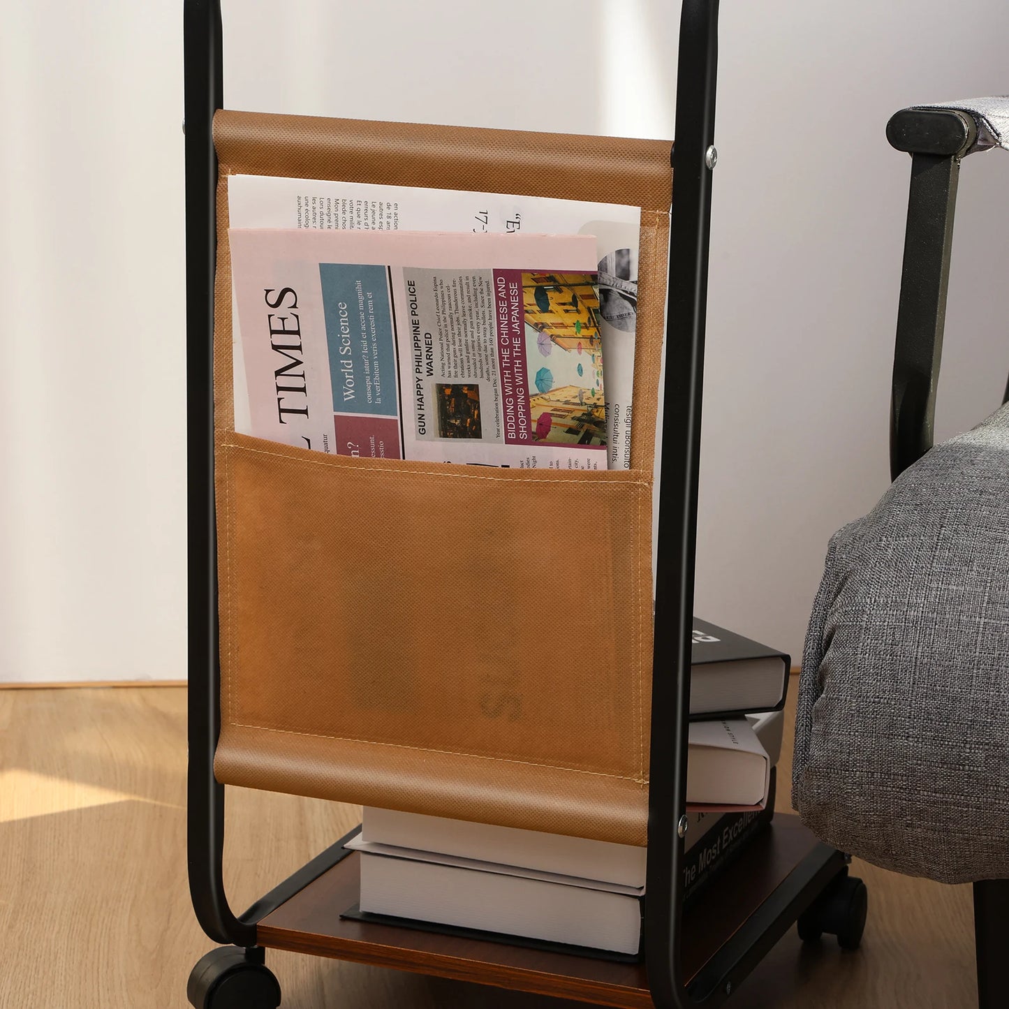 2025 Simple Coffee Table Bedside Storage Rack C-shaped Side Table Sofa Side Table with 2-Tier Storage Shelf Home Living Room