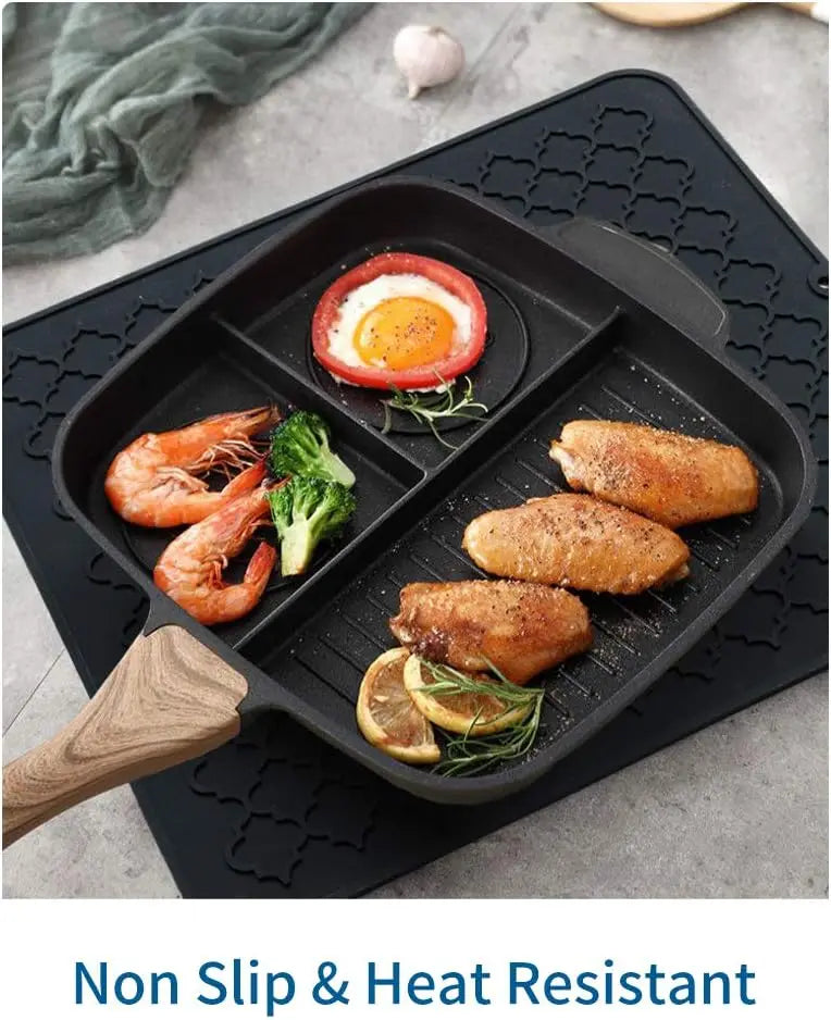 Tableware drying pad - Silicone drying pad - Heat resistant - Kitchen small tools - Black (12 inches x 16)