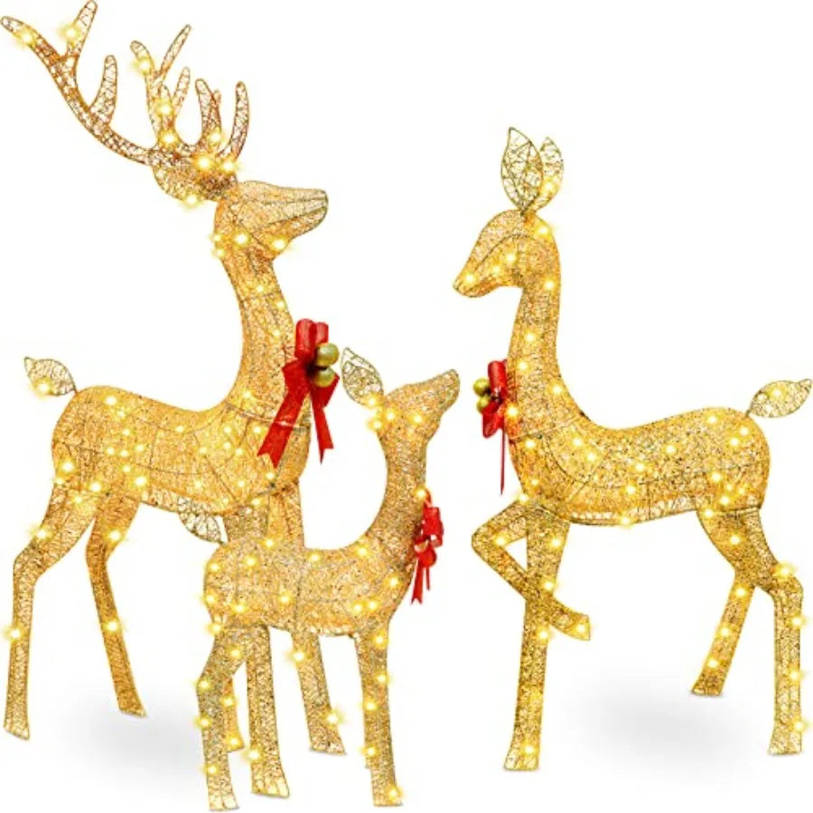 Christmas Lighted Reindeer Family Outdoor Yard Decorations with Golden Glow for Holiday Season Large Illuminated Deer Set Perfe