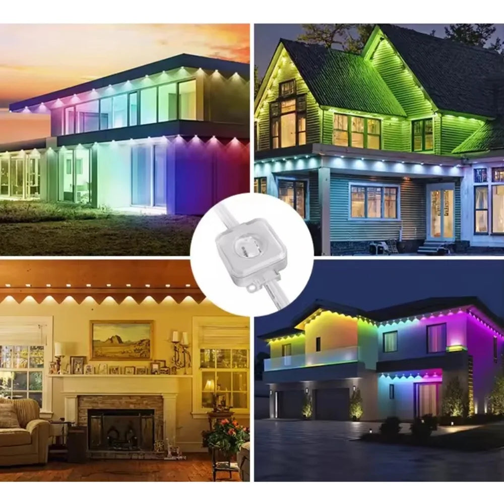 Smart Permanent Outdoor Lights Eaves Lights IP67 Waterproof Light String with App Remote Control Music Sync for House Roof Decor