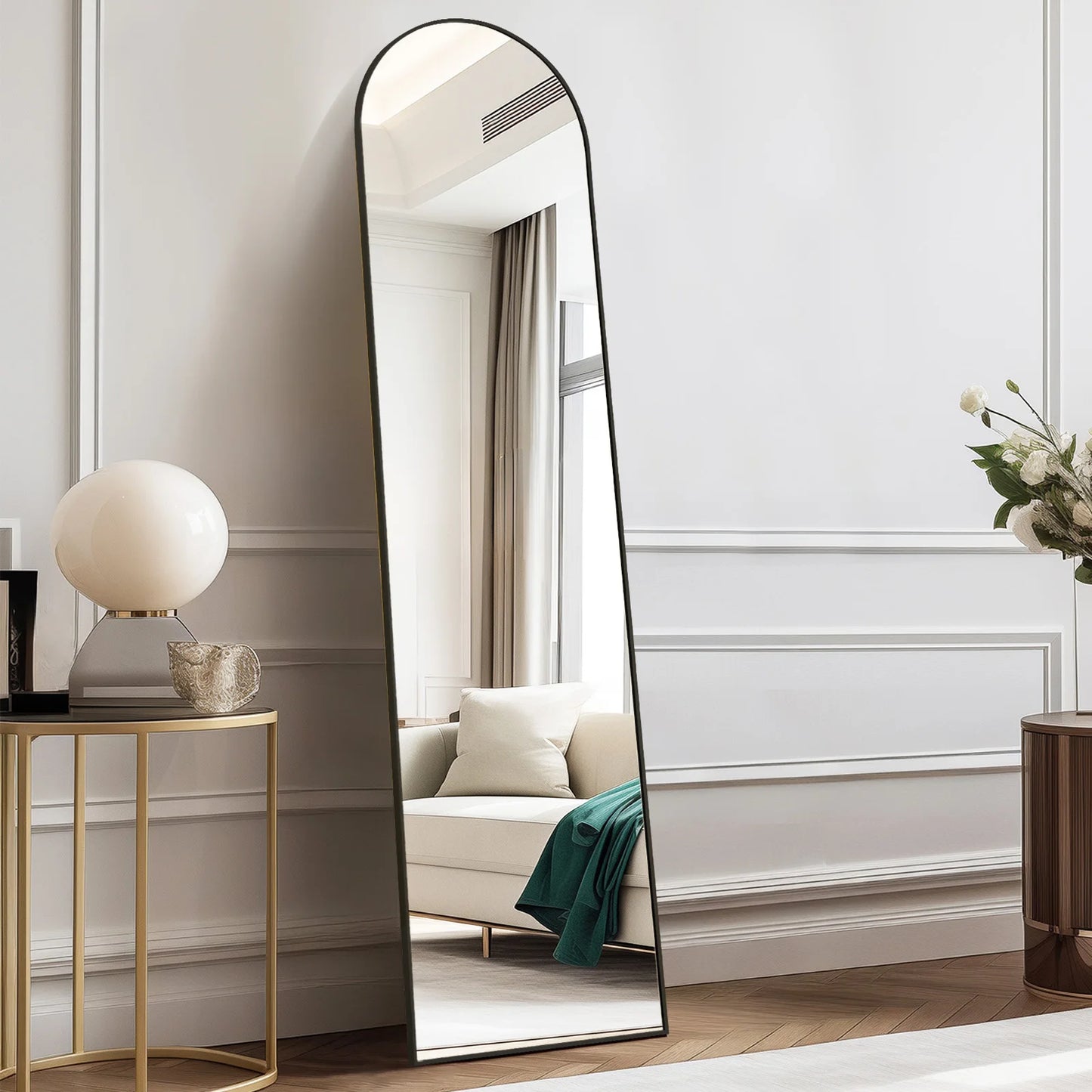 JHK Full Body Wall Mirror 59"x16"/64"x21" Standing or Wall-Hanging with Stand Aluminum Alloy Frame Bedroom Cloakroom Decoration