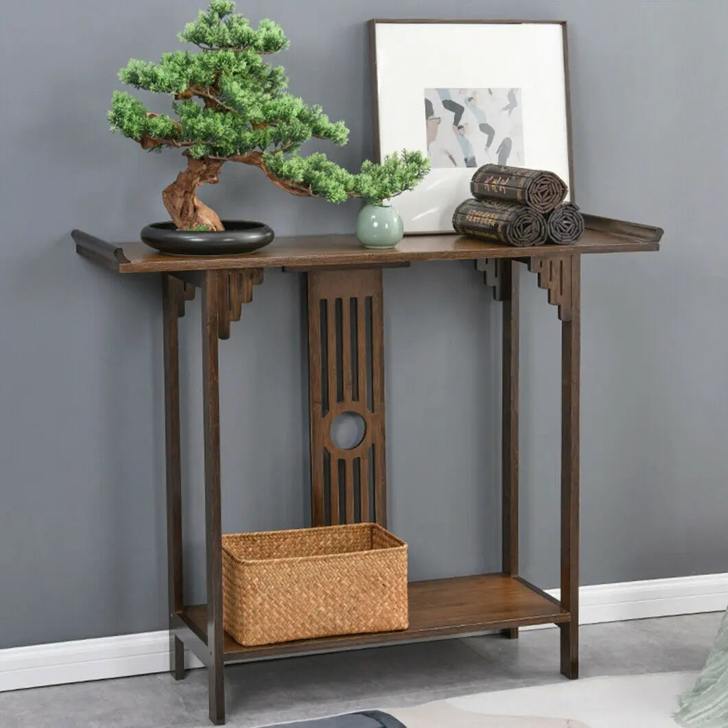 Chinese Style Hall Console Table Accent Table Entryway with Drawer Storage Shelf Wood Furniture